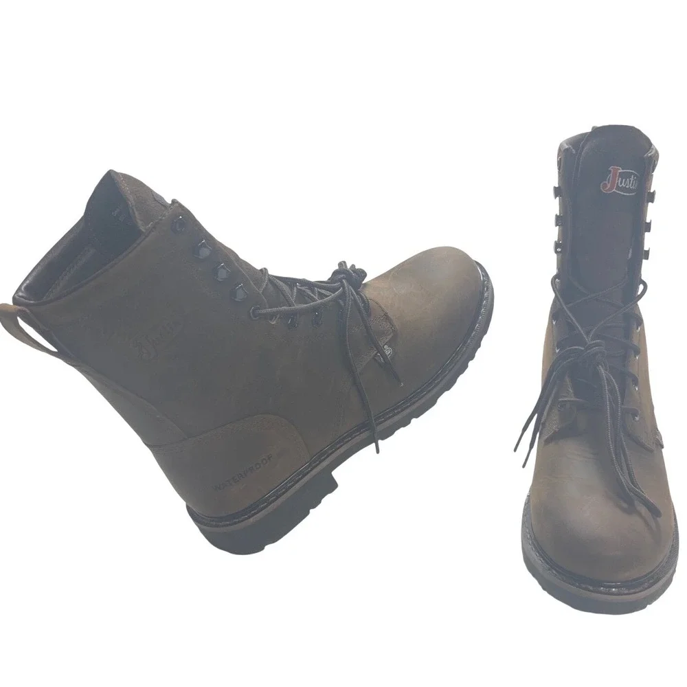 Justin Mens SE960 Waterproof Leather Work Boots Brown Soft Toe EH‎ SR Size 11.5D